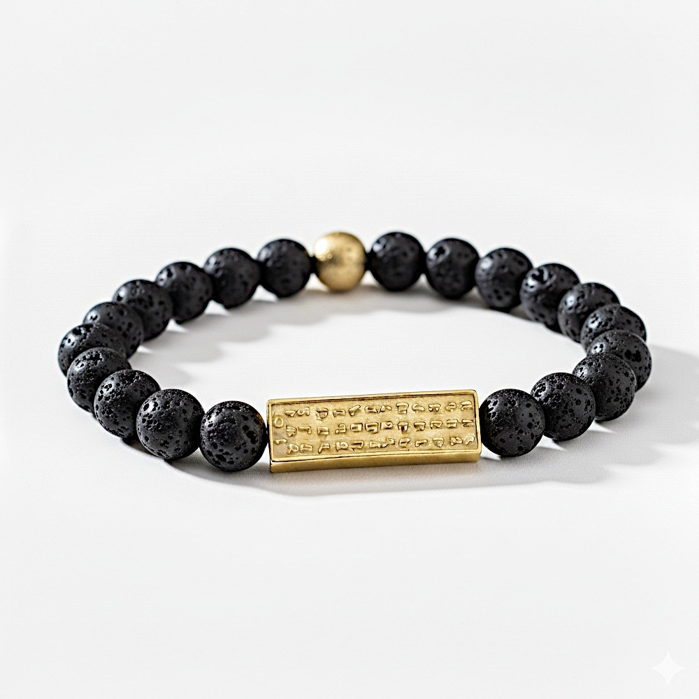 Plaqué Or - Noir Pierre de lave - 18cm