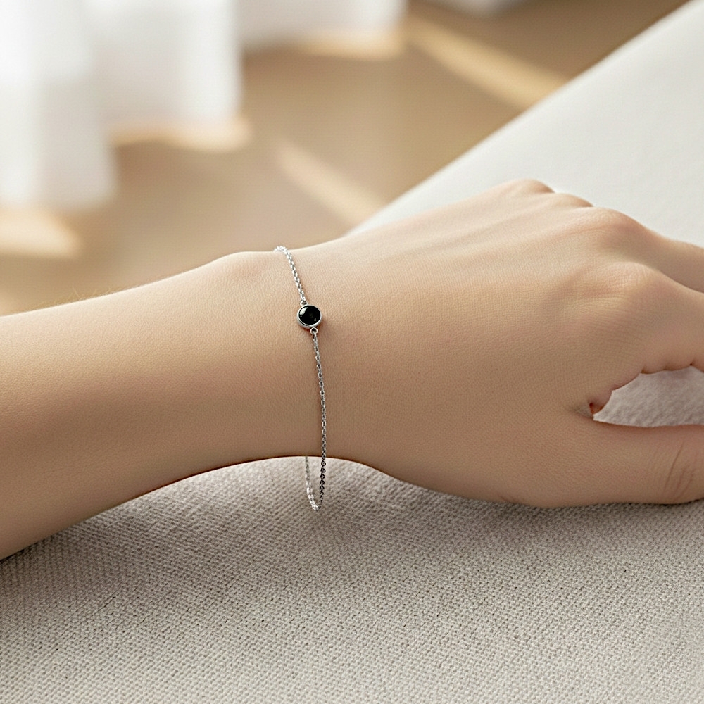 Plaqué Argent - Noir  - 14cm