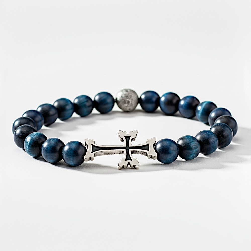 Plaqué Argent Vieilli - Oeil de Tigre Bleu - 20cm (Standard)