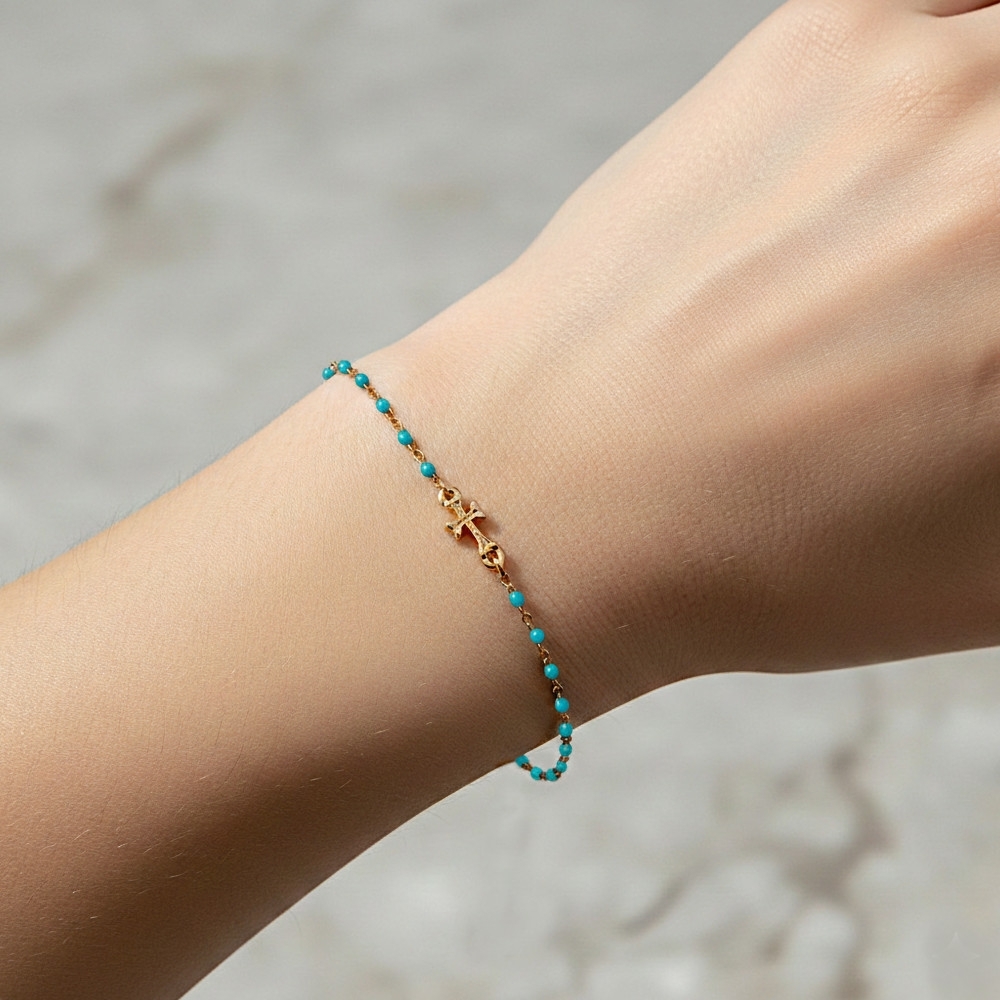 Plaqué Or - Bleu Ciel - 18cm