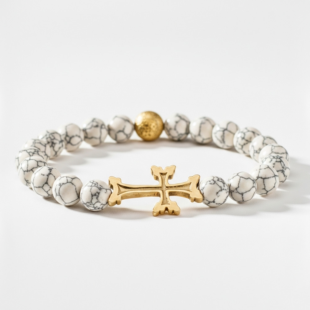 Plaqué Or - Blanc Howlite du Canada - 18cm