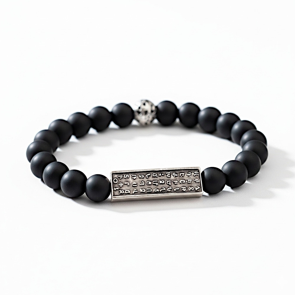 Plaqué Argent Vieilli - Noir Onyx Mat d'Afrique - 20cm (Standard)