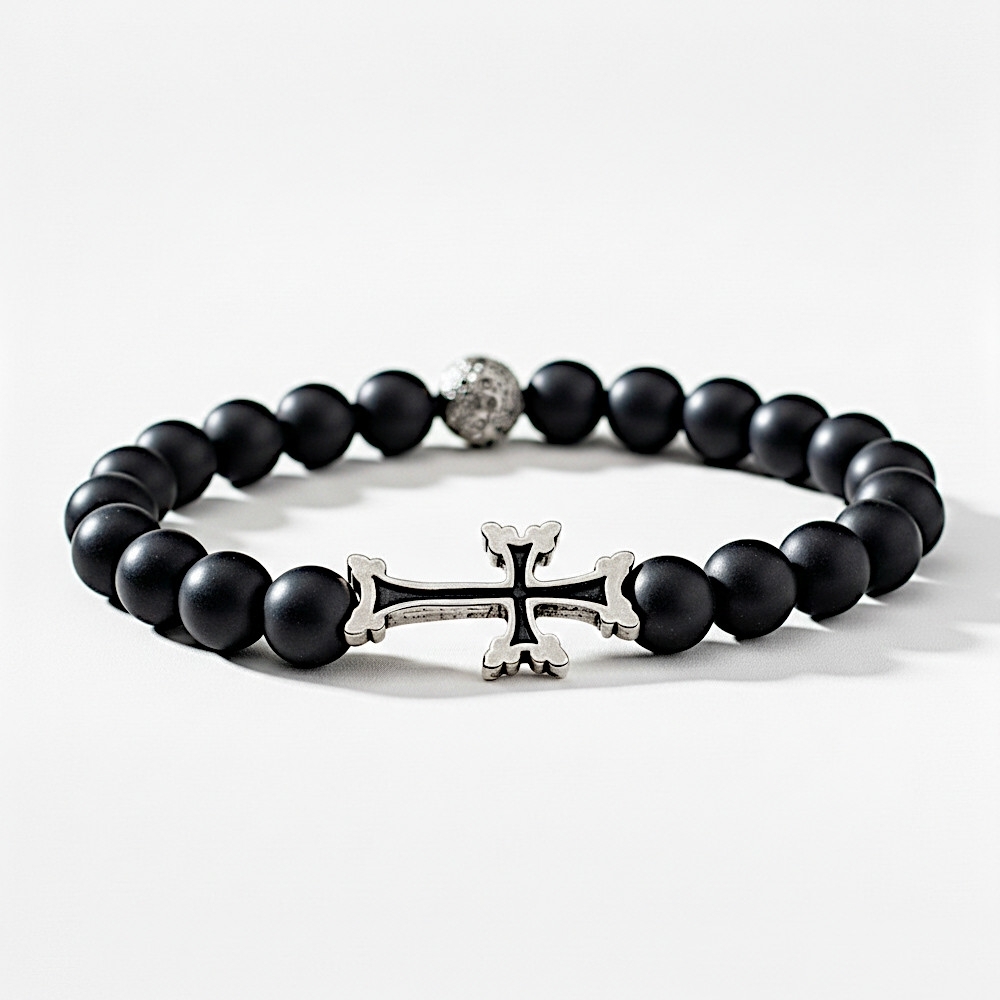 Plaqué Argent Vieilli - Noir Onyx Mat d'Afrique - 18cm