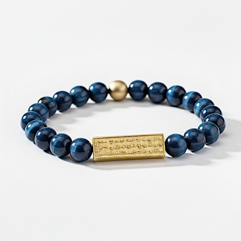 Plaqué Or - Oeil de Tigre Bleu - 22cm