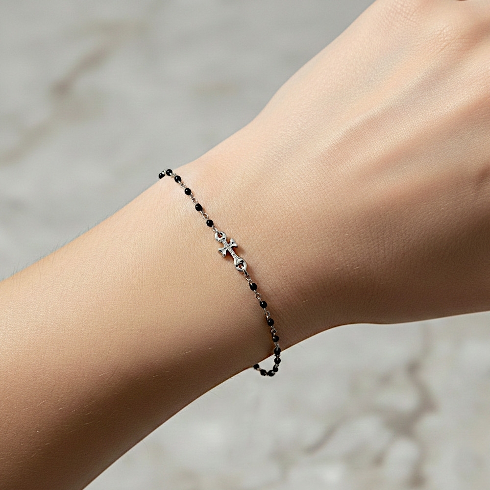 Plaqué Argent - Noir  - 14cm