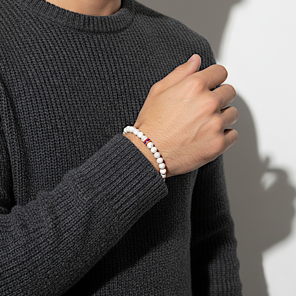 Plaqué Argent Vieilli - Blanc Howlite du Canada - 22cm