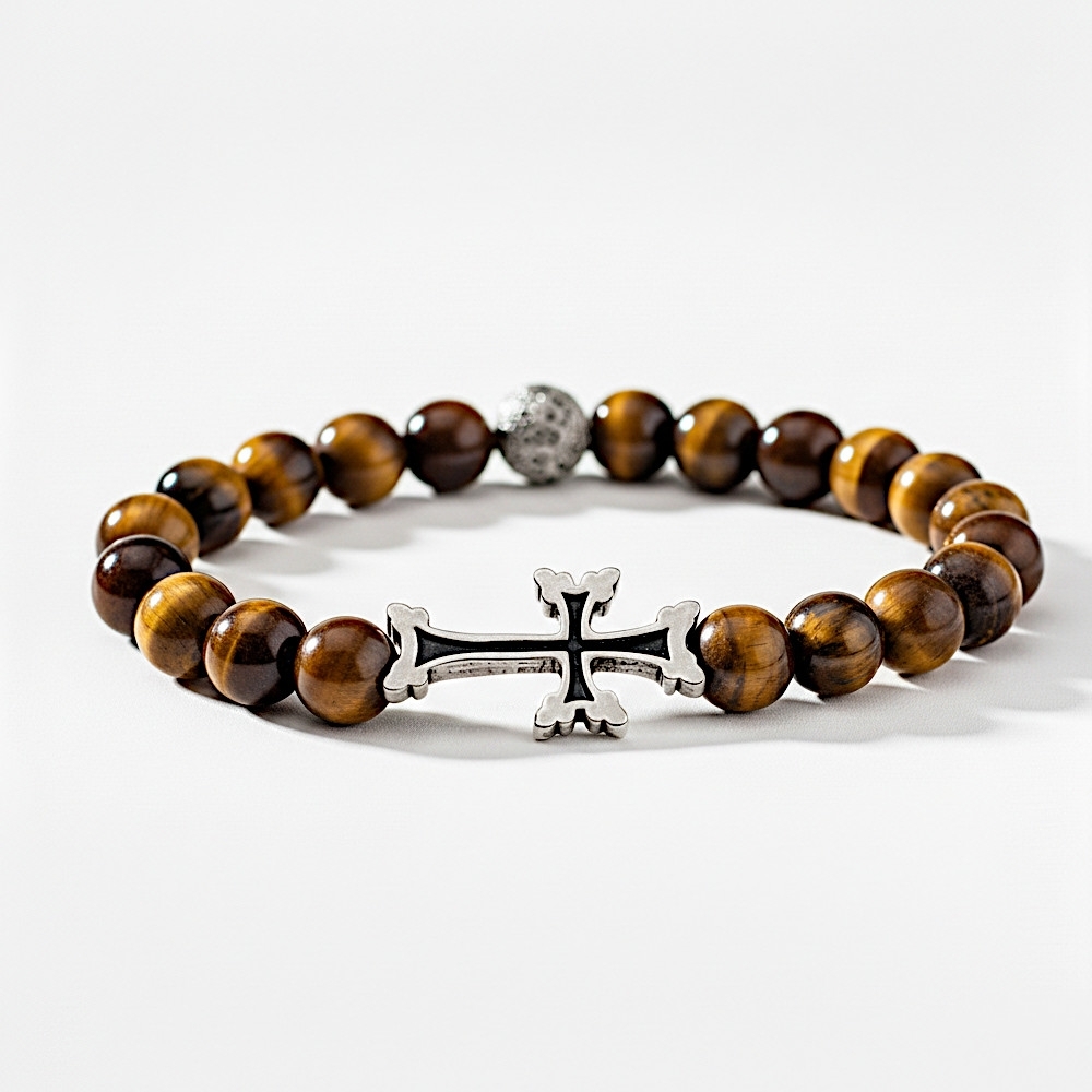 Plaqué Argent Vieilli - Oeil de tigre - 18cm