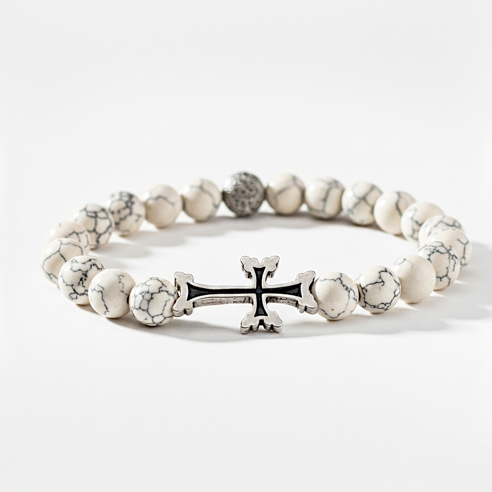 Plaqué Argent Vieilli - Blanc Howlite du Canada - 20cm (Standard)