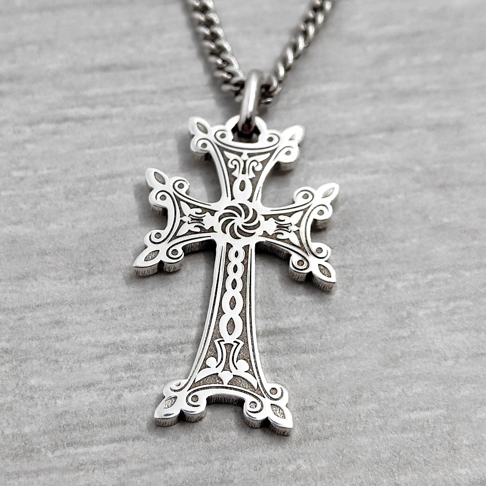 Croix - 3.4 cm - Plaqué Argent Vieilli 