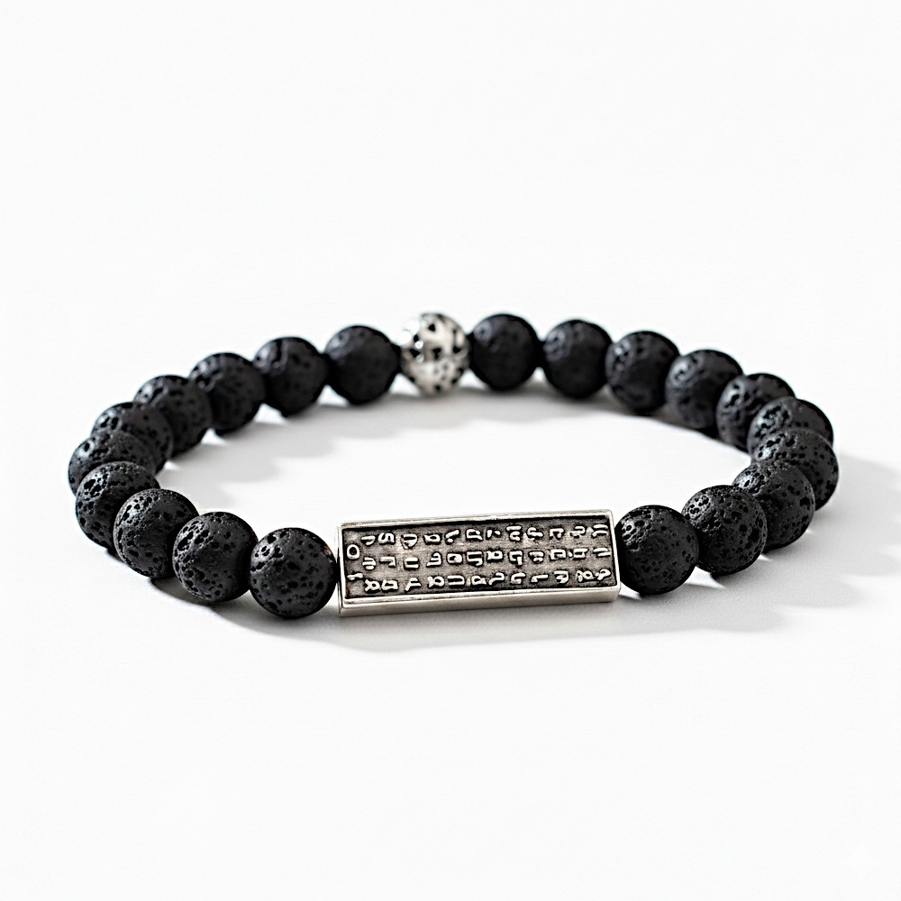 Plaqué Argent Vieilli - Noir Pierre de lave - 20cm (Standard)