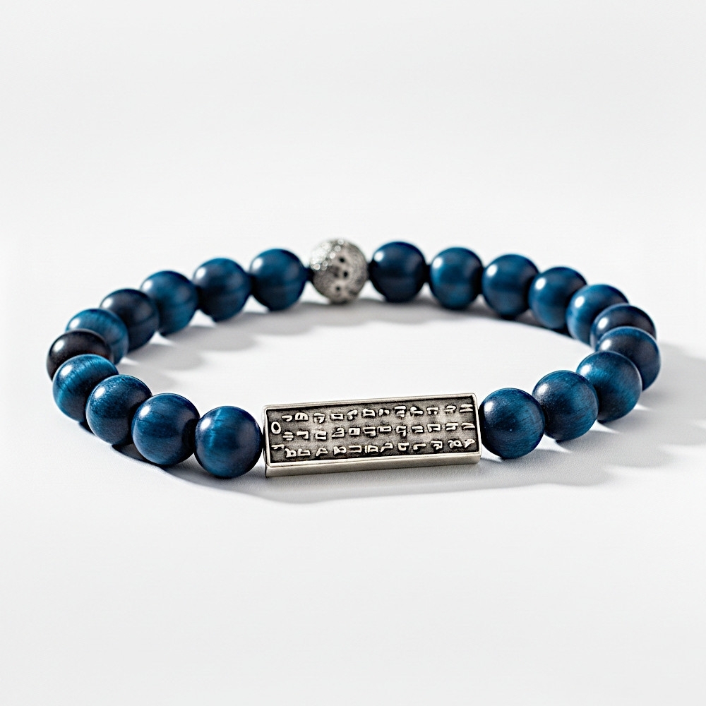 Plaqué Argent Vieilli - Oeil de Tigre Bleu - 18cm