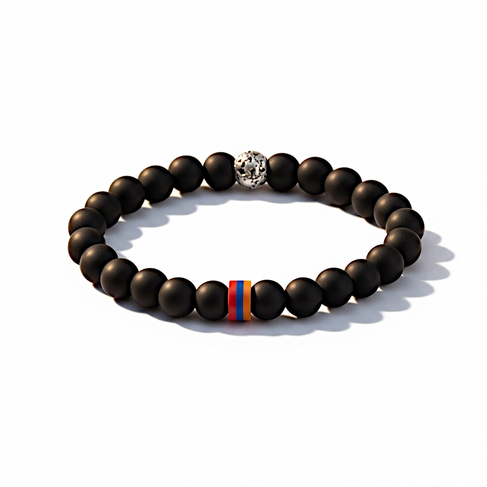 Plaqué Argent Vieilli - Noir Onyx Mat d'Afrique - 22cm