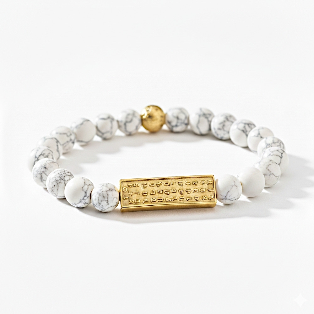 Plaqué Or - Blanc Howlite du Canada - 18cm