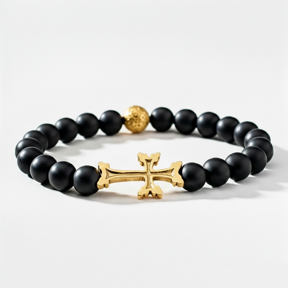 Plaqué Or - Noir Onyx Mat d'Afrique - 22cm